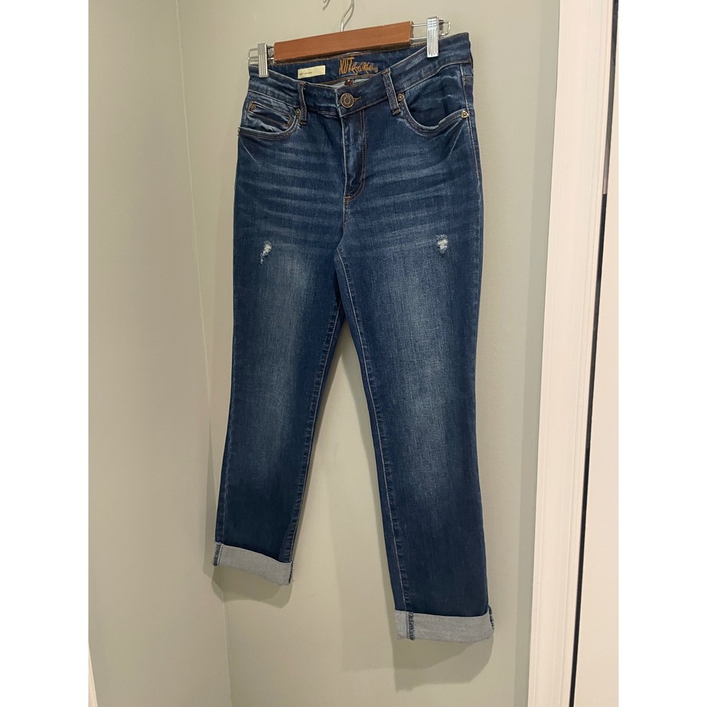 KUT from the Kloth Katy Boyfriend‎ Jeans Distressed Dark Wash Denim Size 6 - Picture 2 of 7